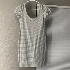 Black and white striped dress.